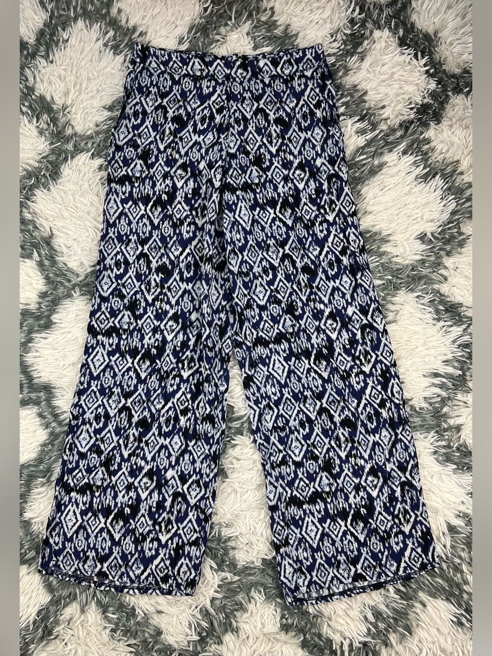 Solitaire Women’s Wide Leg Palazzo Blue White Diamond Boho Pants Size Large